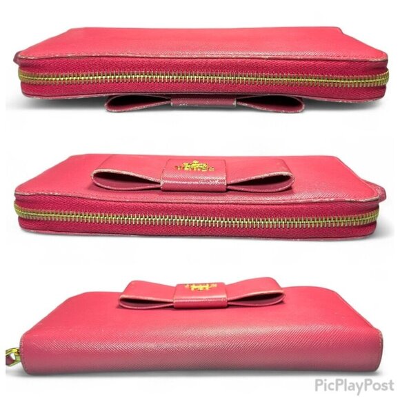 Prada Saffiano Leather Continental Zip Wallet with Bow - Peonia/Pink - Picture 9 of 14